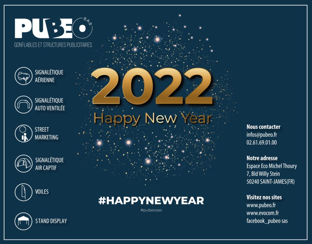PUBÉO souhaite une bonne année à ses clients pour 2022.